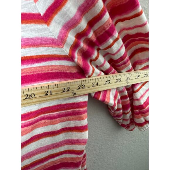 Talbots Plus 2X Pink Striped Tie Neck Top Cotton Modal 3/4 Sleeve Boho Blouse - Picture 4 of 6